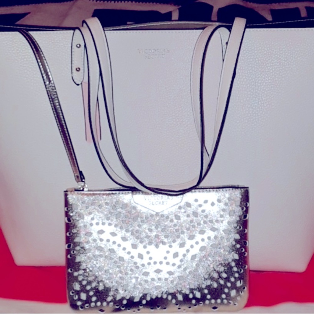 White Victoria’s Secret tote with mini bag